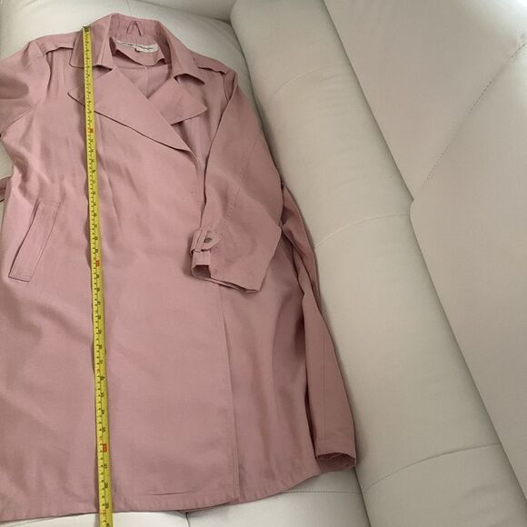 Sebby Collection Rayon Blend Pink Belted Pockets  Clasp Trench Coat Size L - Picture 6 of 10